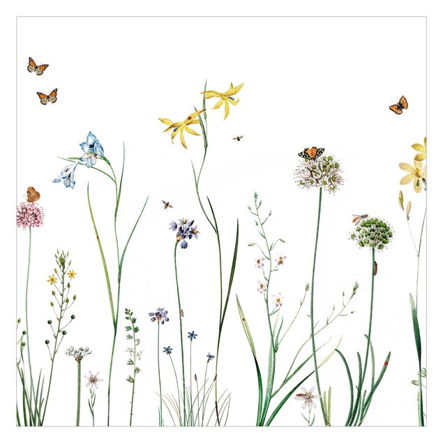 Papier peint animaux Papillons dansant sur des fleurs sauvages