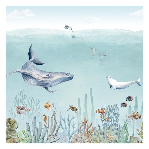 Papier peint paysage Danse des baleines sur un récif corallien