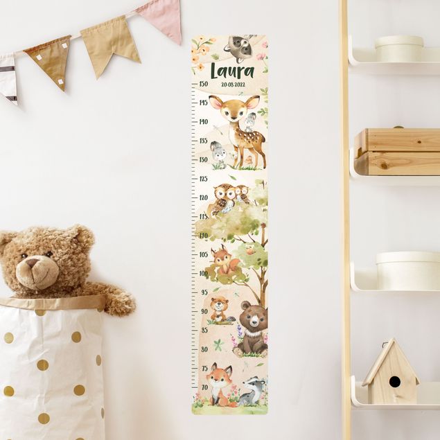 Décoration chambre bébé Animals from the forest watercolour with custom name