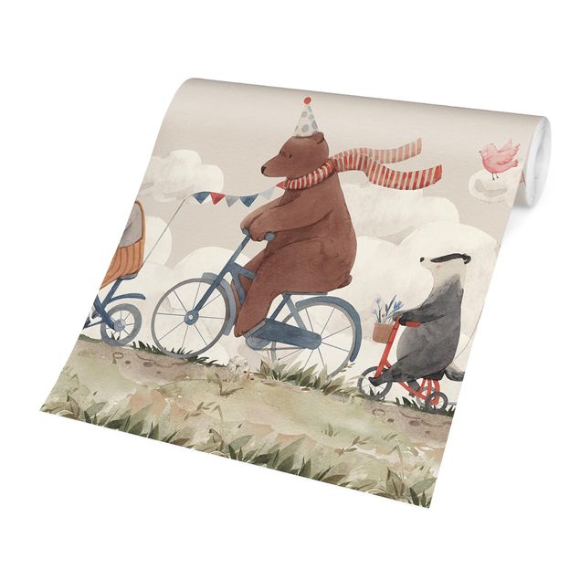 Papier peint - Amis animaux en vélo