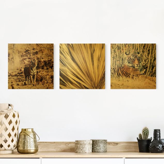 Impression sur toile - Tiger And Golden Palm Leaves