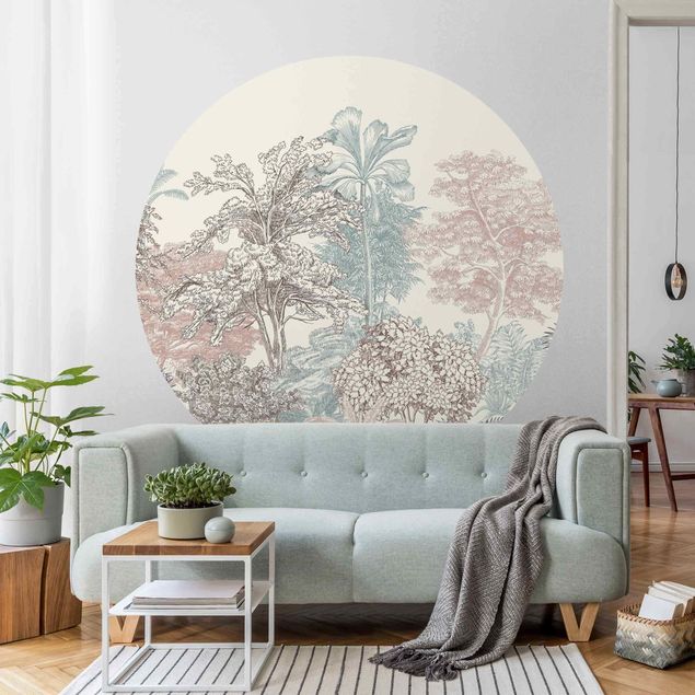 papier peint fleuri Forêt tropicale avec palmiers au pastel