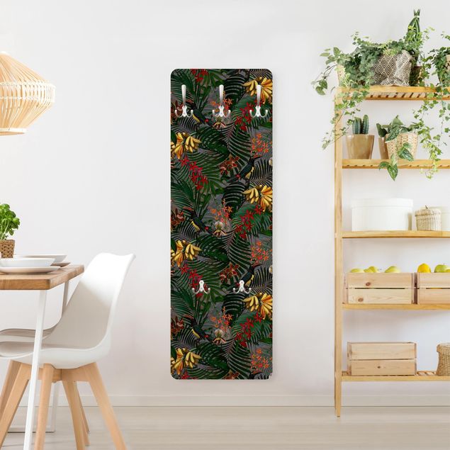 Porte-manteaux muraux avec dessins Fougères Tropicales avec Vert Tucan