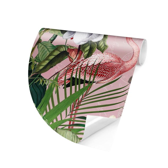 Papiers peints flamant Flamants tropicaux avec plantes en rose