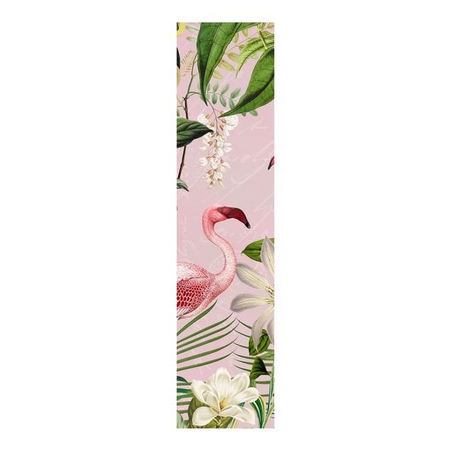 Panneaux coulissants avec fleurs Flamants tropicaux avec plantes en rose