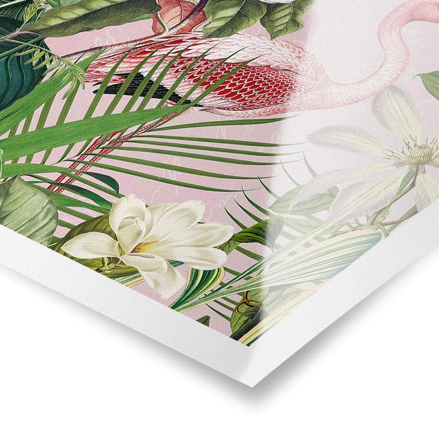 Tableaux de Andrea Haase Flamants tropicaux avec plantes en rose