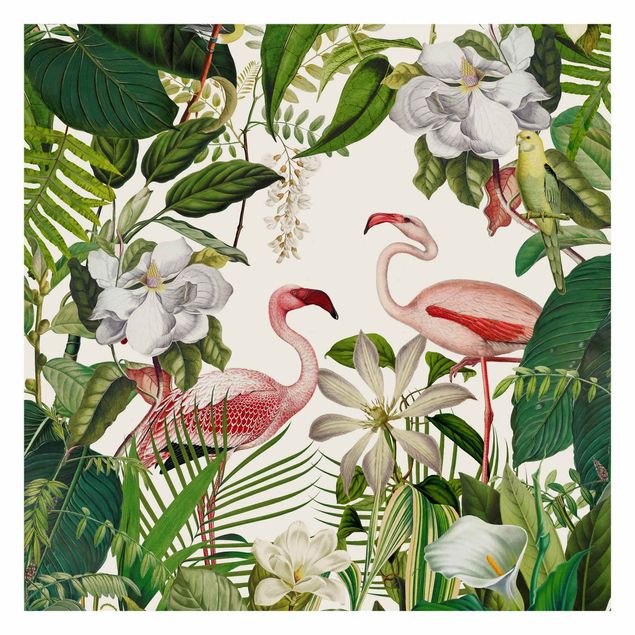 Papier peint rétro Tropical Flamingos With Plants