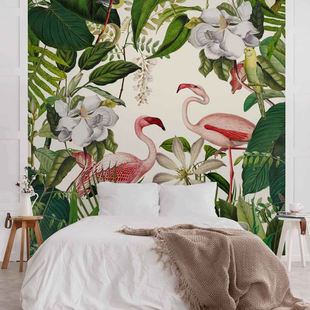 Tapisserie moderne Tropical Flamingos With Plants
