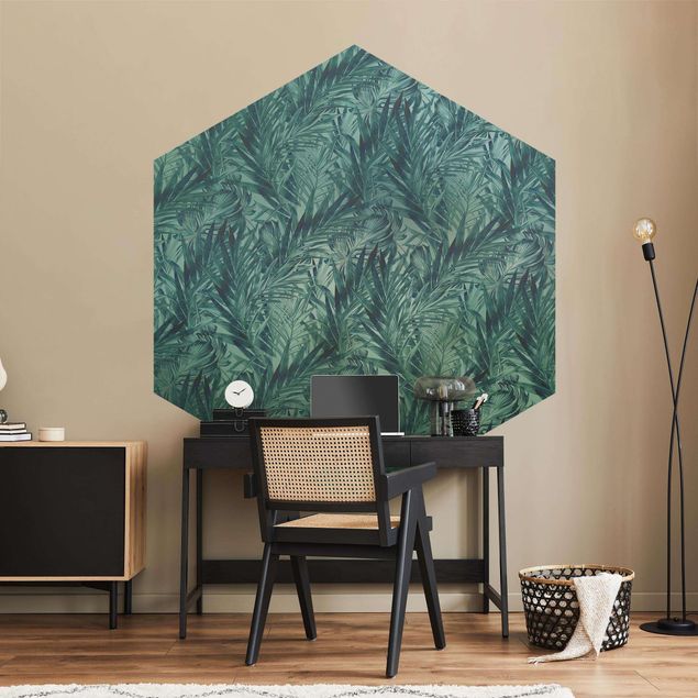 papier peint fleuri Feuilles de palmiers tropicales avec un dégradé de turquoise