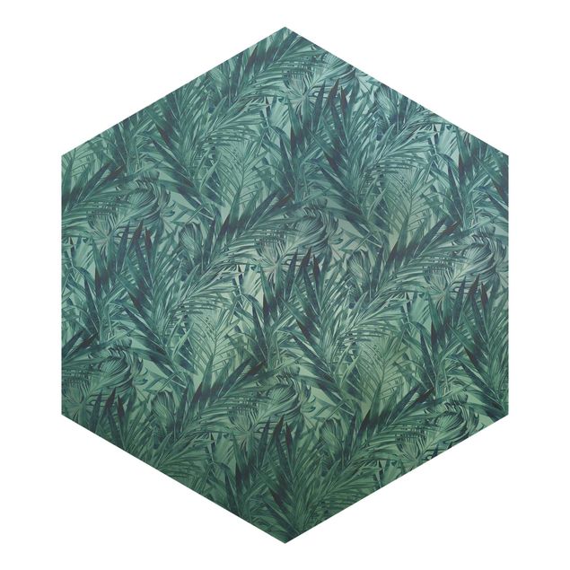 papier peint xxl Feuilles de palmiers tropicales avec un dégradé de turquoise