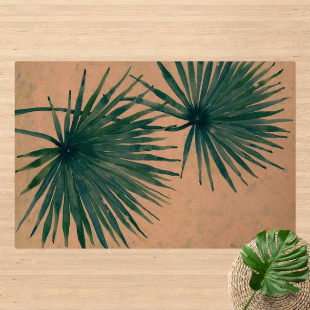 tapis salon moderne Feuilles de palmier tropicales en gros plan