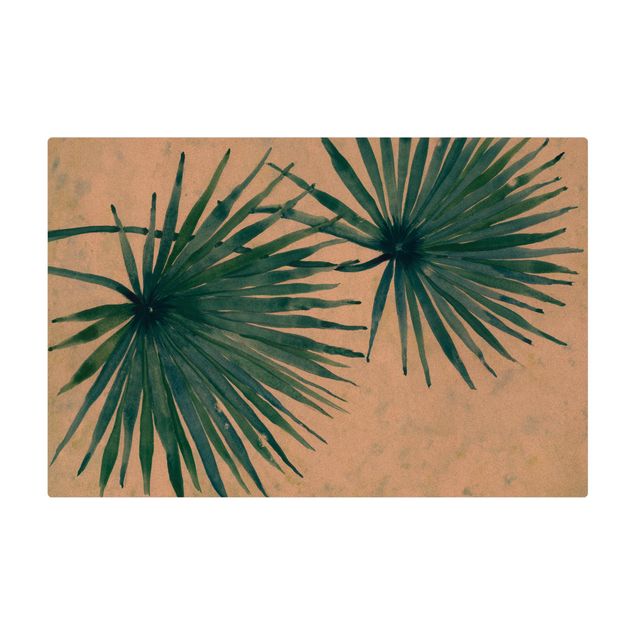 grand tapis salon Feuilles de palmier tropicales en gros plan