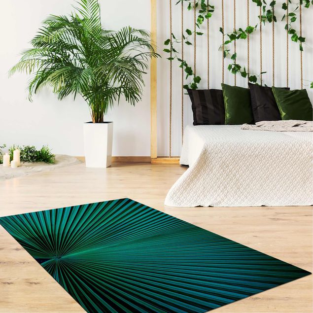 tapis chambre jungle Plantes Tropicales Palmier Feuille En Turquoise II