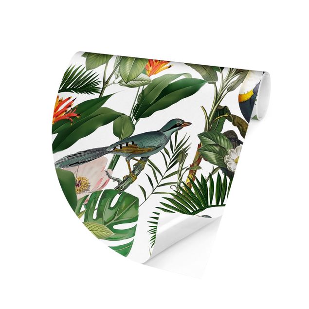 Papier peint moderne Toucan Tropical avec Monstera et Feuilles de Palmier