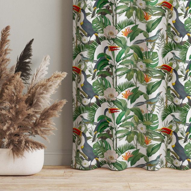 Déco mur cuisine Tropical Toucan With Monstera And Palm Leaves