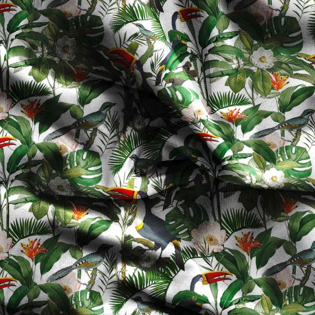 rideau à fleurs chic Tropical Toucan With Monstera And Palm Leaves