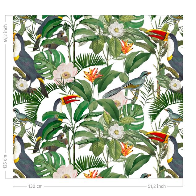 rideaux cuisine moderne Tropical Toucan With Monstera And Palm Leaves