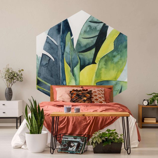 Papier peint panoramique hexagonal Tropical Foliage - Banana