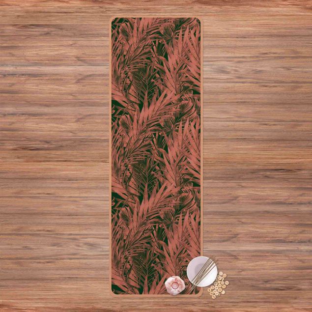 tapis contemporain Sous-bois tropical foncé rose clair