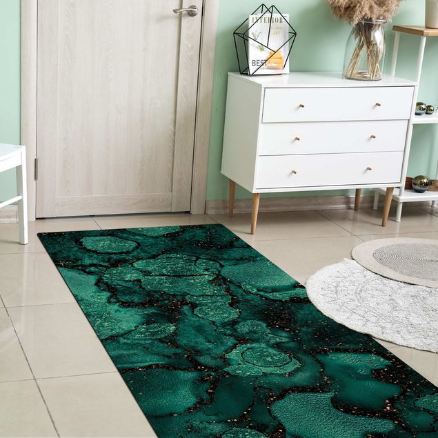 tapis salon moderne Goutte Turquoise avec Paillettes