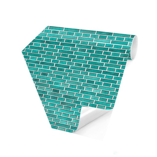 Papier peint imitation pierre Turquoise Brick Wall