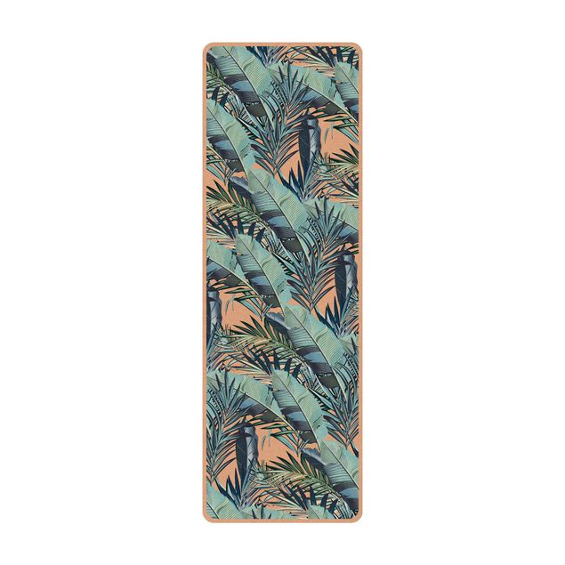 Tapis de yoga - Turquoise Leaves Jungle Pattern