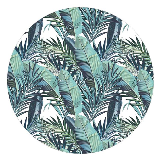 Papier peint à motifs Motif Jungle de Feuilles Turquoise