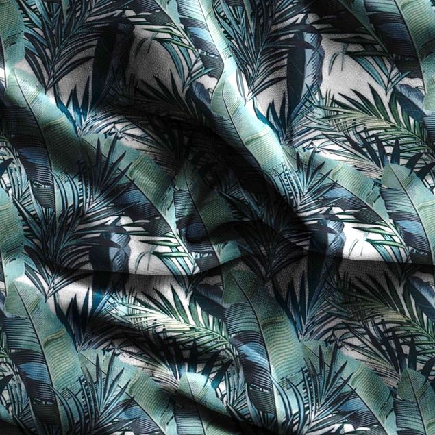 rideaux motifs Turquoise Leaves Jungle Pattern
