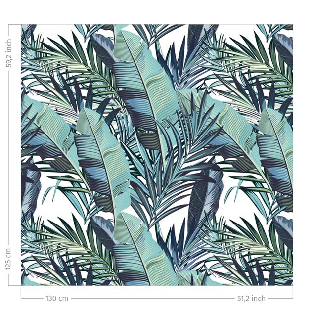 rideaux modernes Turquoise Leaves Jungle Pattern
