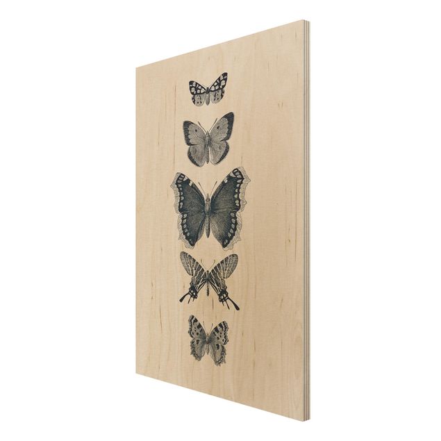 Tableaux en bois Papillons à l'encre sur fond beige
