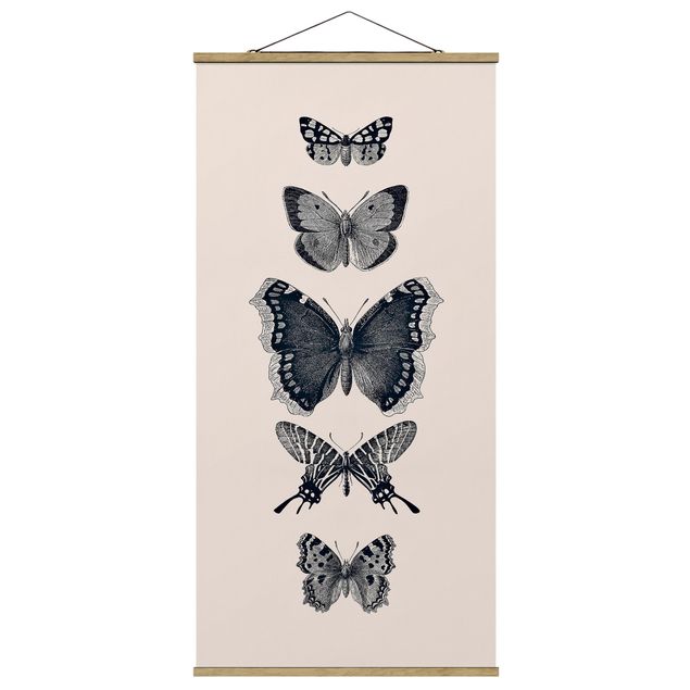 Tableau animaux Papillons à l'encre sur fond beige