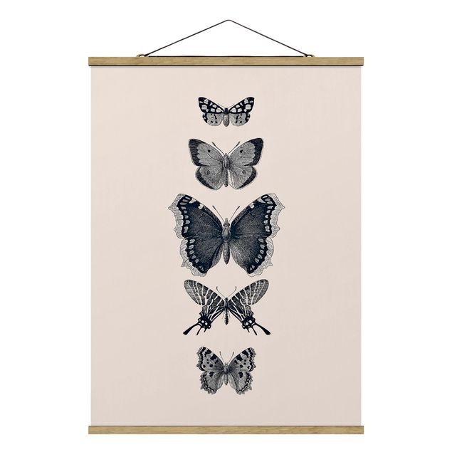 Tableau animaux Papillons à l'encre sur fond beige