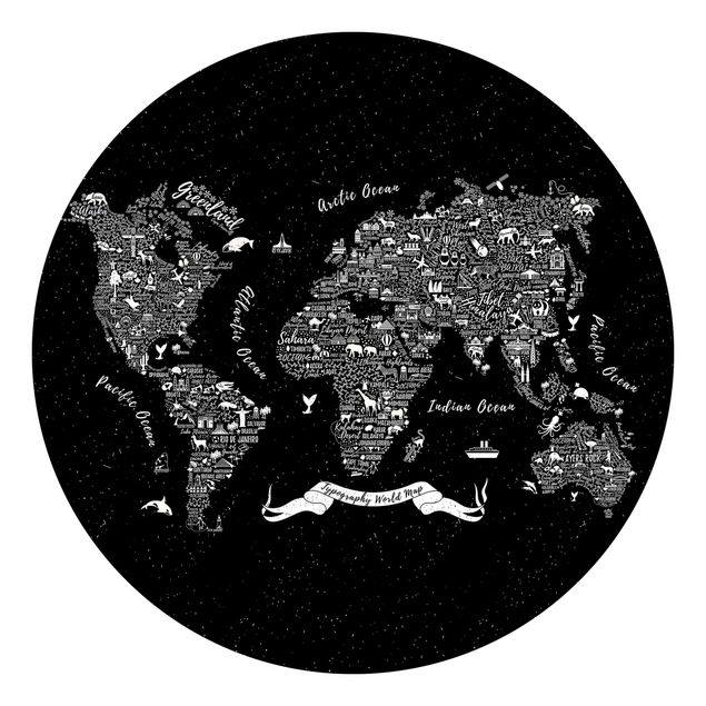 Papier peint carte du monde Typographie Carte du Monde Noir