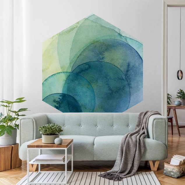 Papier peint panoramique hexagonal Big Bang - Vert