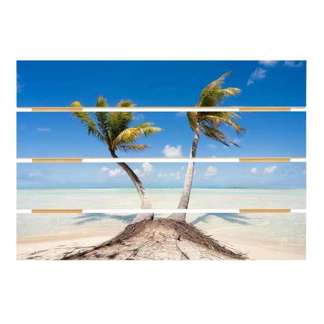 Tableaux en bois avec plage & mer Sous les palmiers