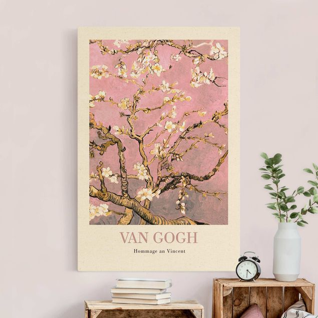 Tableau en pointillisme Vincent van Gogh - Amandier en fleur en rose - Édition musée