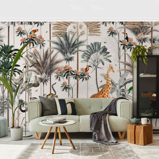 Papier peint moderne Jungle vintage en fleurs