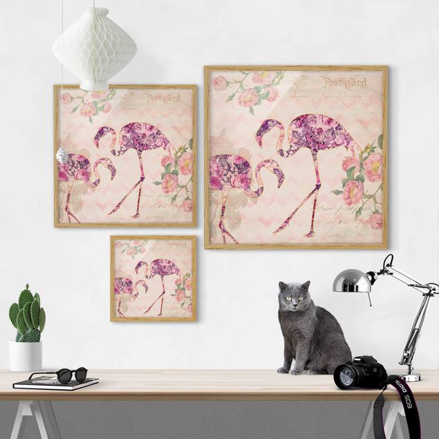 Tableaux de Andrea Haase Collage vintage - fleurs roses flamants roses