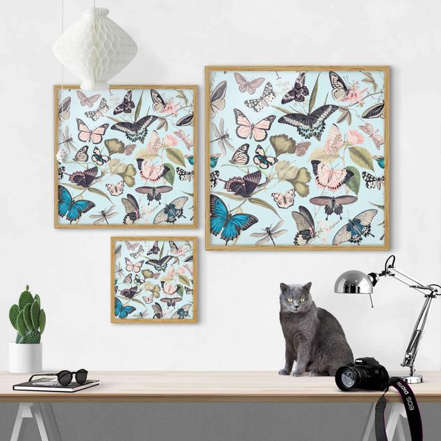 Tableau multicolore Collage Vintage - Papillons et Libellules