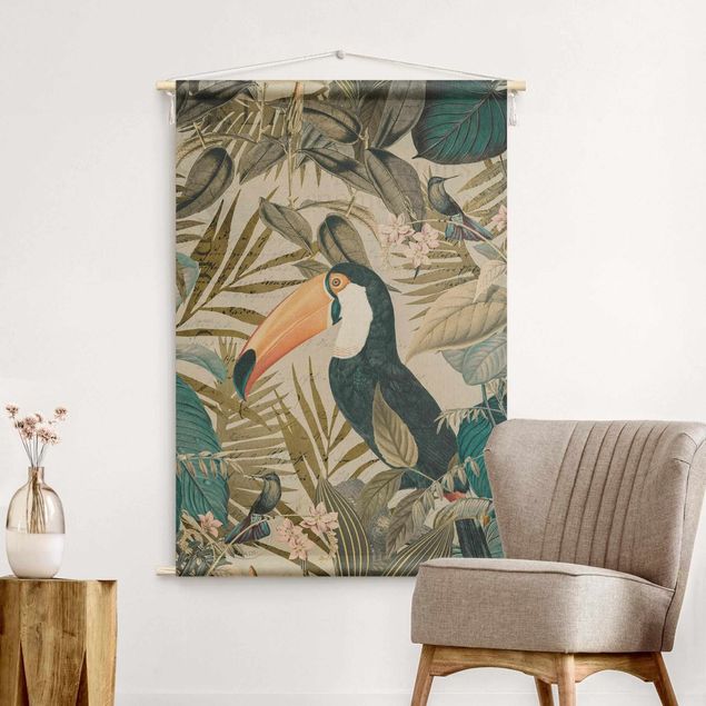 Tenture forêt Vintage Collage - Toucan In The Jungle