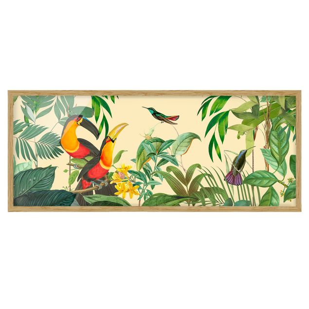Tableau floral Collage Vintage - Oiseaux dans la jungle