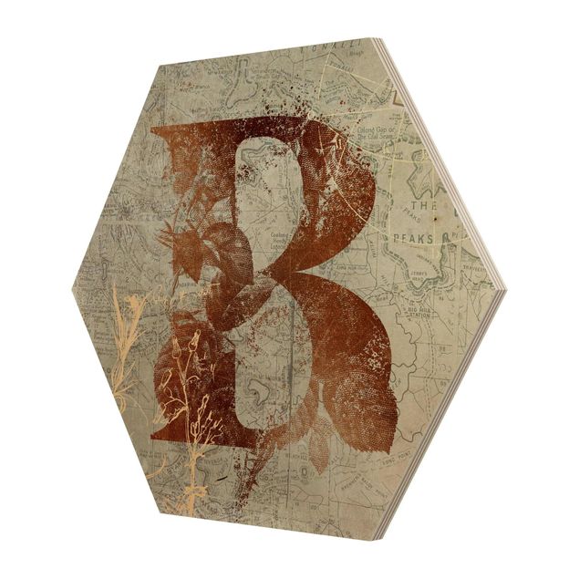 Hexagone en bois - Vintage Gold Alphabet Letter B