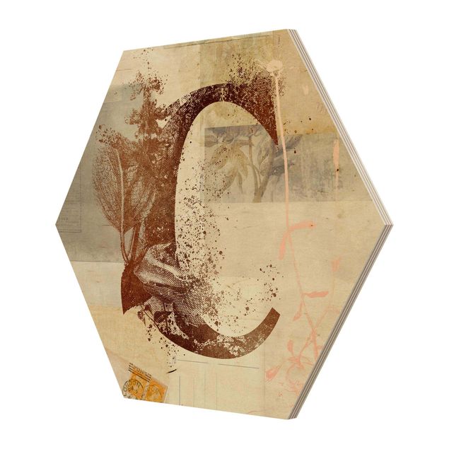 Hexagone en bois - Vintage Gold Alphabet Letter C