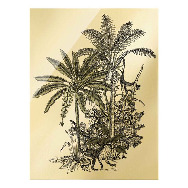 Tableau fleurs Illustration Vintage - Singes et Palmiers