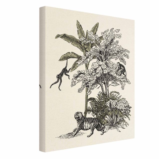 tableaux floraux Illustration vintage - Singes grimpants
