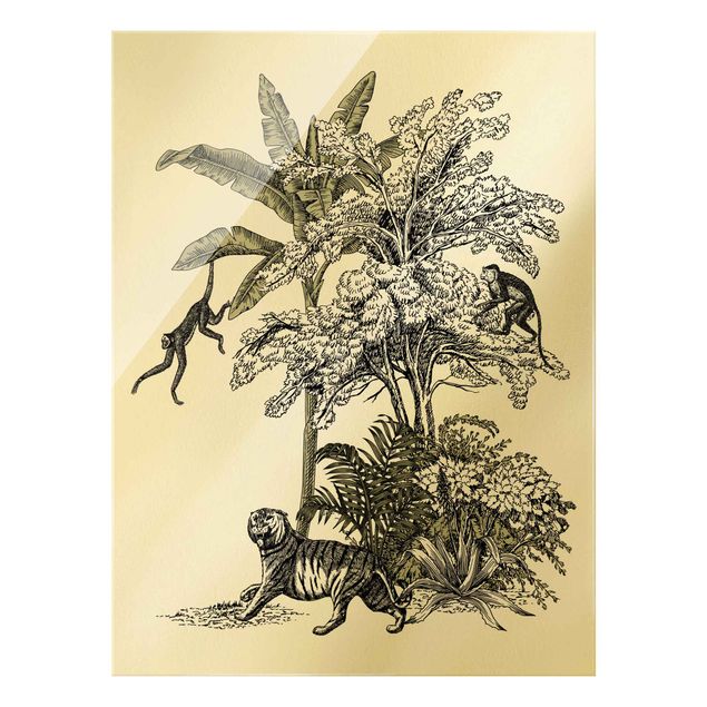 Tableau fleurs Illustration vintage - Singes grimpants