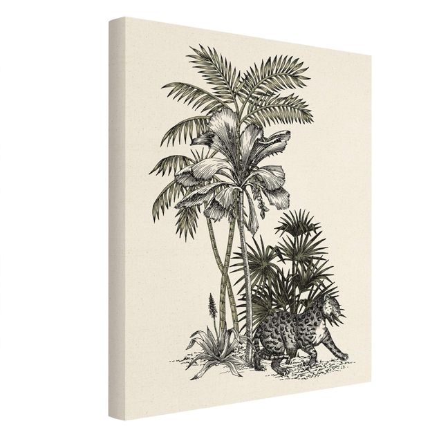 Cadre animaux Illustration Vintage - Tigre et Palmiers