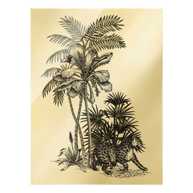 Tableaux fleurs Illustration Vintage - Tigre et Palmiers