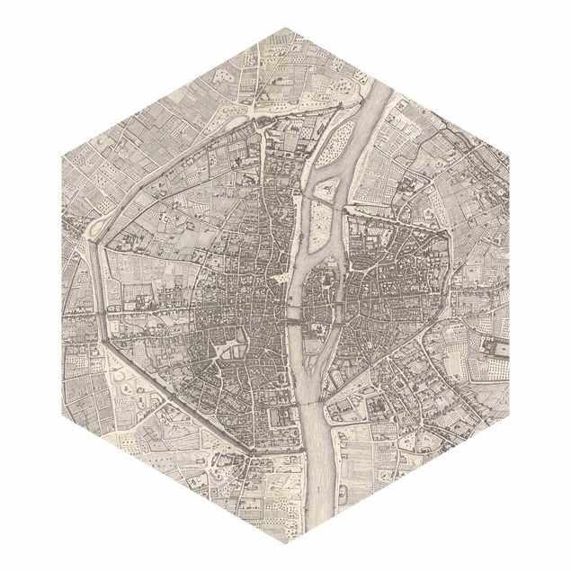 Papier peint beige Vintage Map Paris