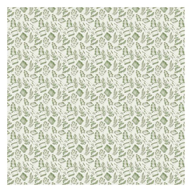 Papier peint panoramique Herbes vintage vert clair et beige